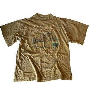 Vintage Alaska The Last Frontier Moose Graphic T-Shirt XL Tan Distressed